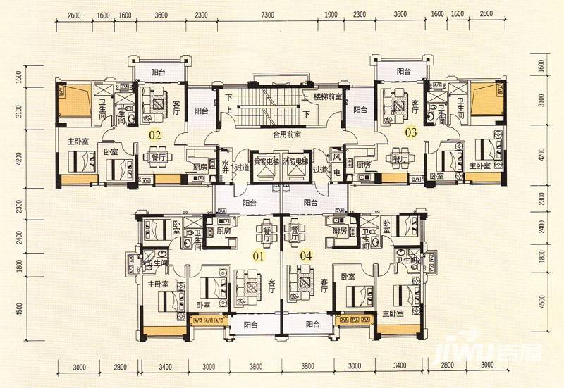 优越香格里户型图 2栋01—04户型89—108平米