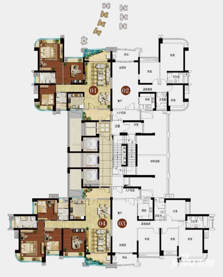 雅居乐剑桥郡普通住宅122㎡户型图