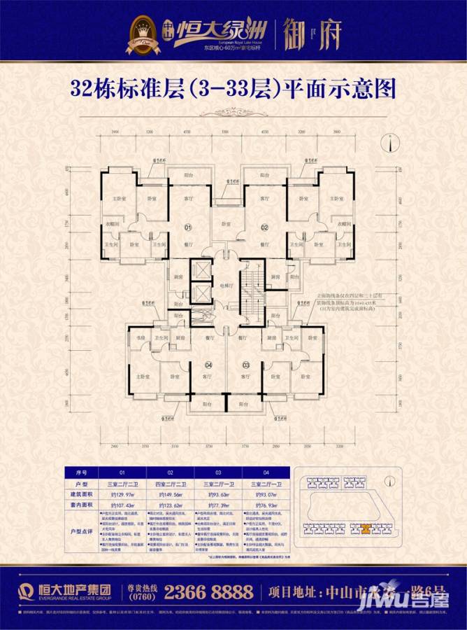 恒大绿洲普通住宅93.6㎡户型图