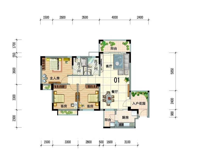 皇冠花园3室2厅2卫户型图