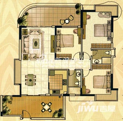 富逸臻园3室2厅2卫142㎡户型图