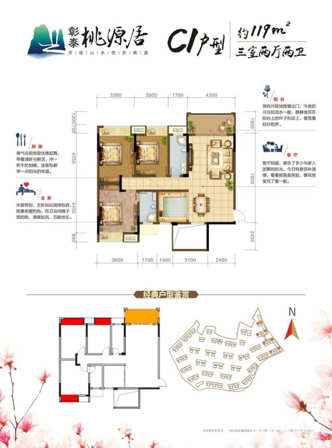 彰泰桃源居3室2厅2卫119㎡户型图