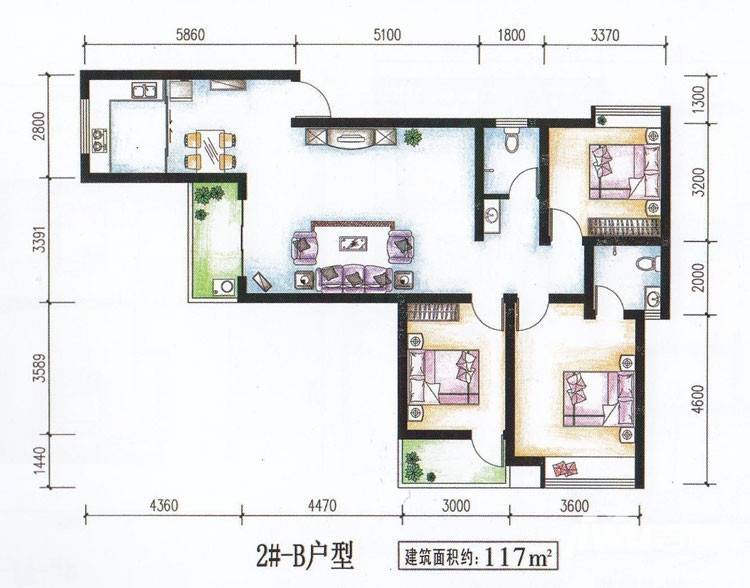 金枝御林3室2厅2卫117㎡户型图