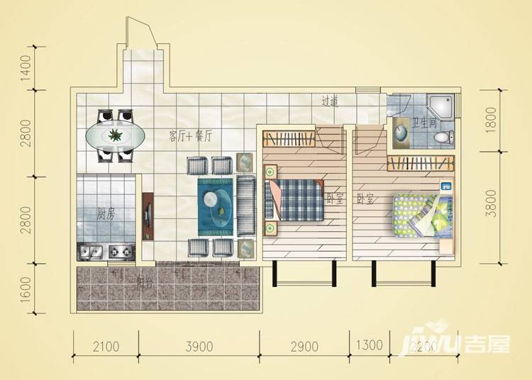 顺鸿一品尚城2室2厅1卫85.6㎡户型图