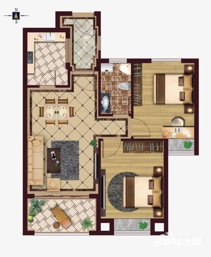 和昌中央城邦2室2厅1卫80㎡户型图