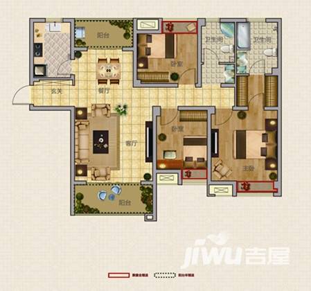 和昌都汇华郡3室2厅2卫125㎡户型图