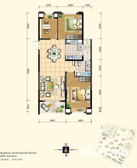 淮矿馥邦天下3室2厅1卫115㎡户型图