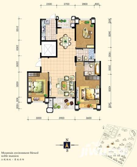 淮矿馥邦天下3室2厅2卫128㎡户型图