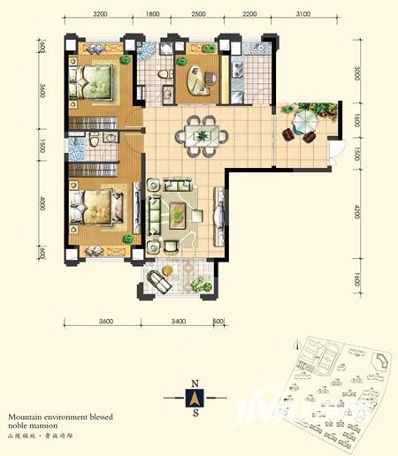 淮矿馥邦天下3室2厅2卫117㎡户型图