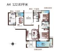 中国铁建国际城3室2厅2卫122.4㎡户型图
