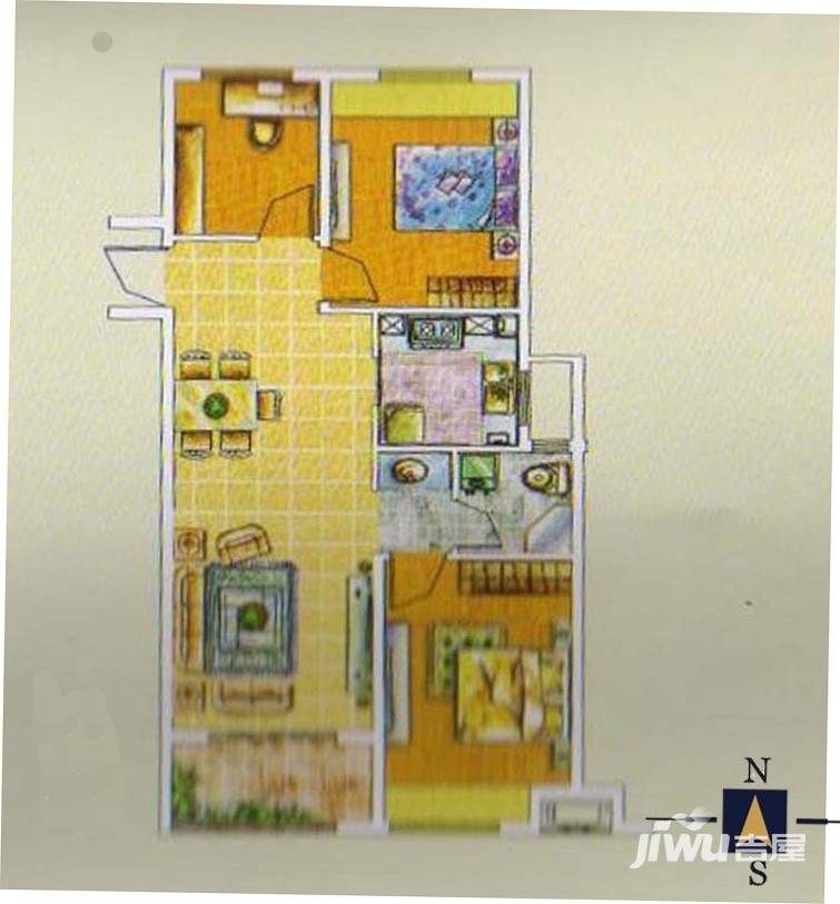 文一云河湾3室2厅1卫88㎡户型图