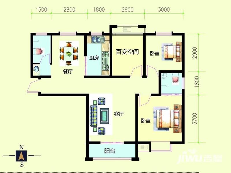 湖畔景苑3室2厅2卫112.6㎡户型图