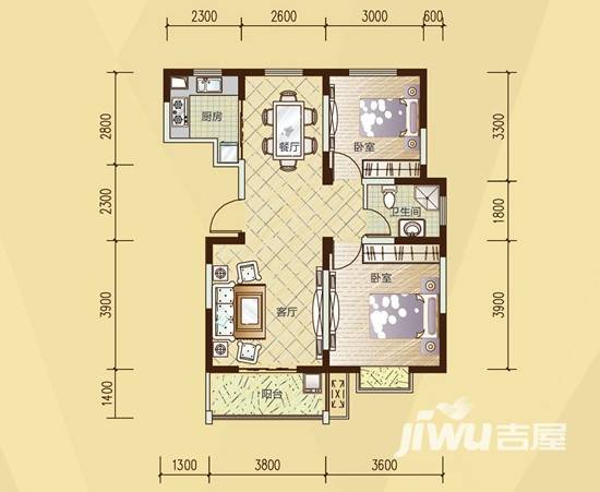 碧水兰庭2室2厅1卫93㎡户型图