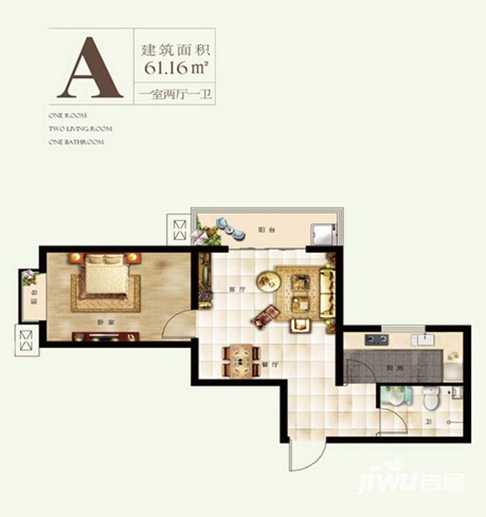 北辰广场普通住宅61.2㎡户型图