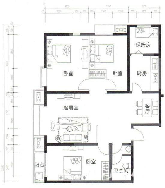 翰林观天下3室2厅1卫136.5㎡户型图