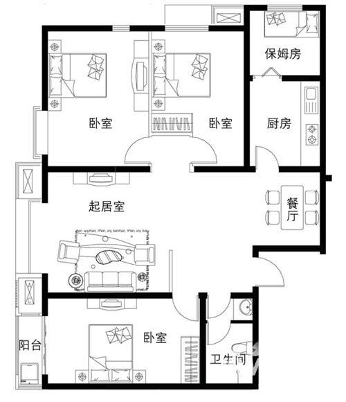 翰林观天下4室2厅1卫136.5㎡户型图