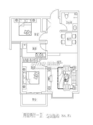 北城国际普通住宅88.8㎡户型图