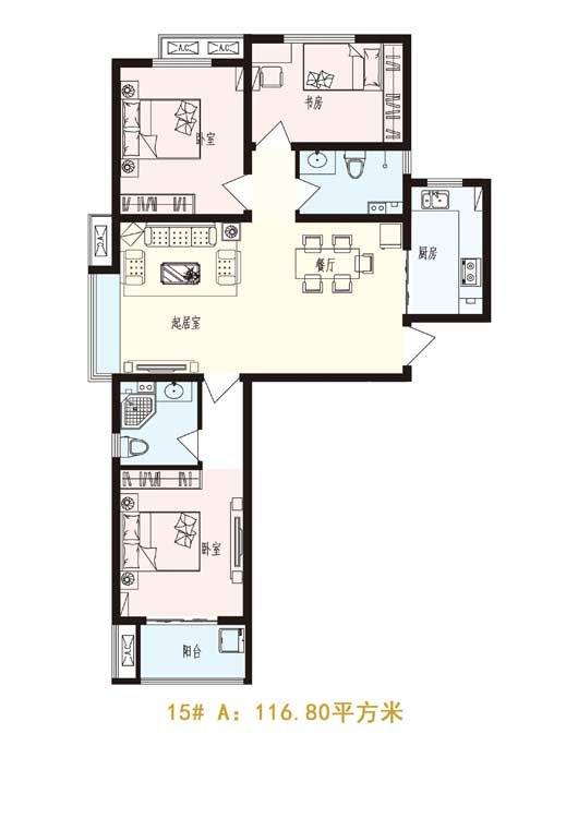 铂宫时代小区3室2厅2卫116.8㎡户型图