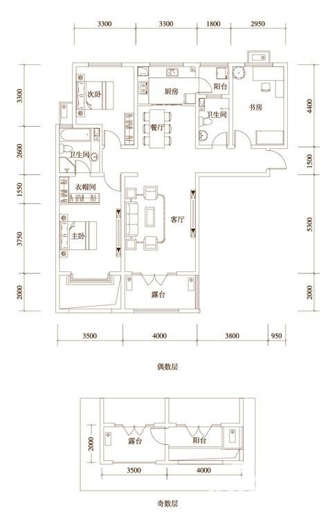 瀚唐3室2厅2卫135㎡户型图