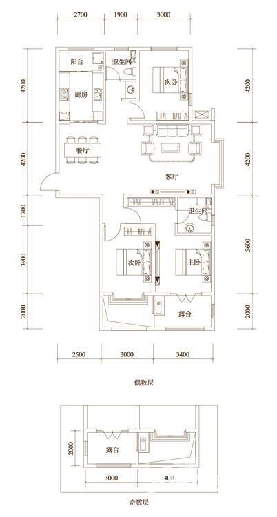 瀚唐3室2厅2卫133㎡户型图