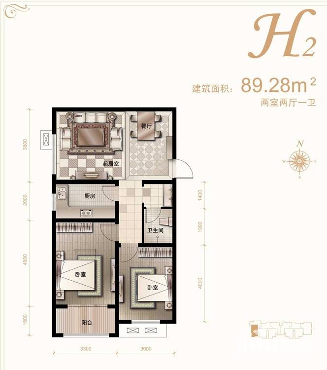 汇君城普通住宅89.9㎡户型图