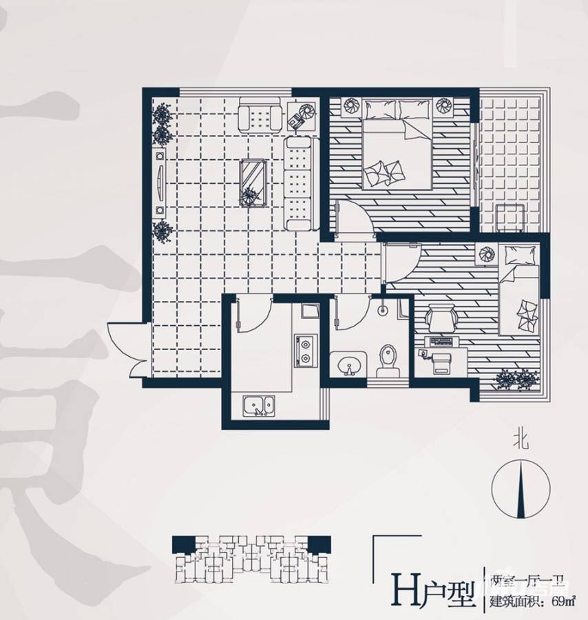 永邦天匯永邦天匯戶型圖 4號樓h戶型兩室兩廳一衛 69㎡