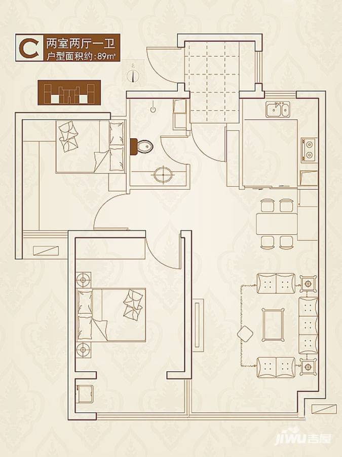 永邦天汇2室2厅1卫89㎡户型图