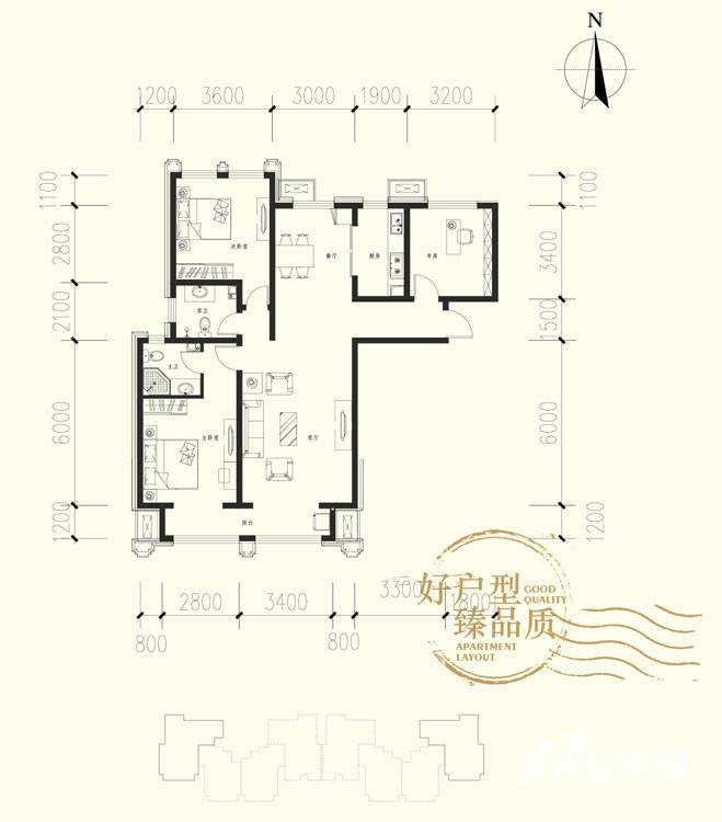 荣鼎天下3室2厅2卫137.7㎡户型图