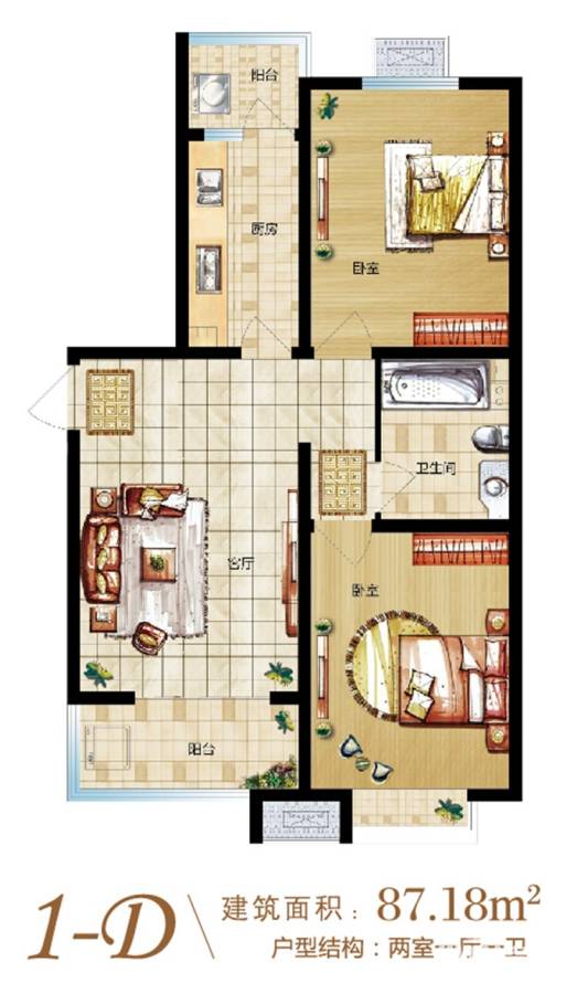 石铜府普通住宅87.2㎡户型图