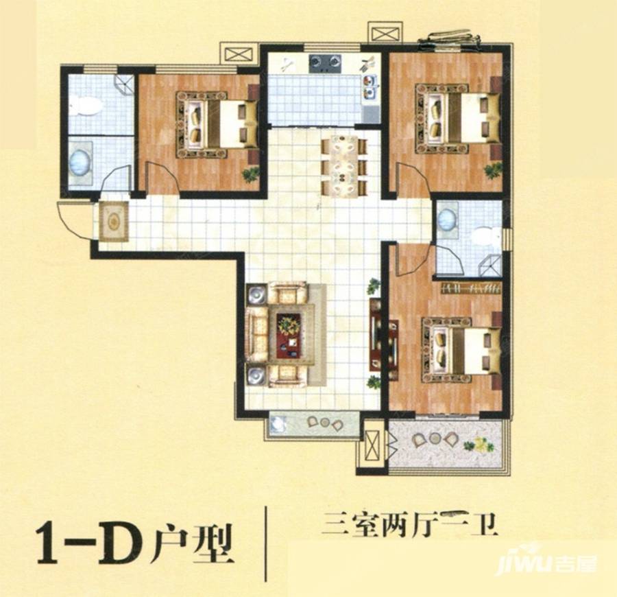 阿尔卡迪亚荣盛城3室2厅2卫120.8㎡户型图