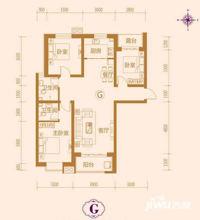 凌透花园二期3室2厅2卫户型图