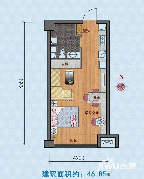 第三极1室1厅1卫46.9㎡户型图