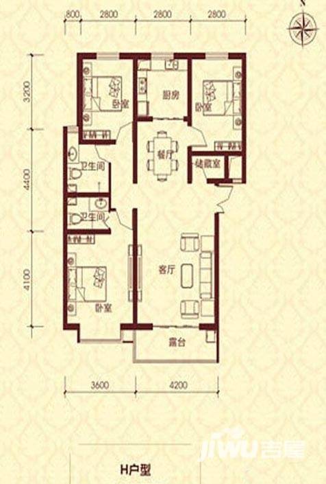 元氏盛世华庭3室2厅2卫131.3㎡户型图