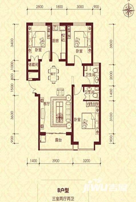 元氏盛世华庭3室2厅2卫112.5㎡户型图