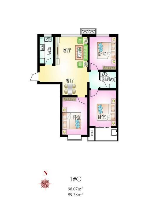 新谊家园3室2厅1卫户型图