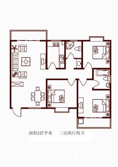 嘉冠尚城3室2厅2卫127㎡户型图