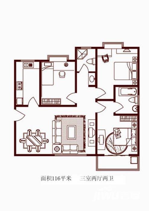 嘉冠尚城3室2厅2卫116㎡户型图