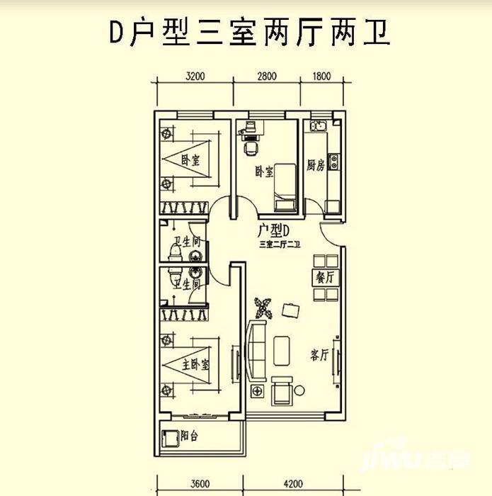 闻璟3室2厅2卫127.7㎡户型图