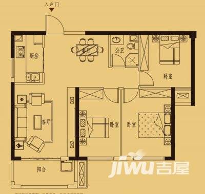 百捷中央墅府3室2厅1卫户型图