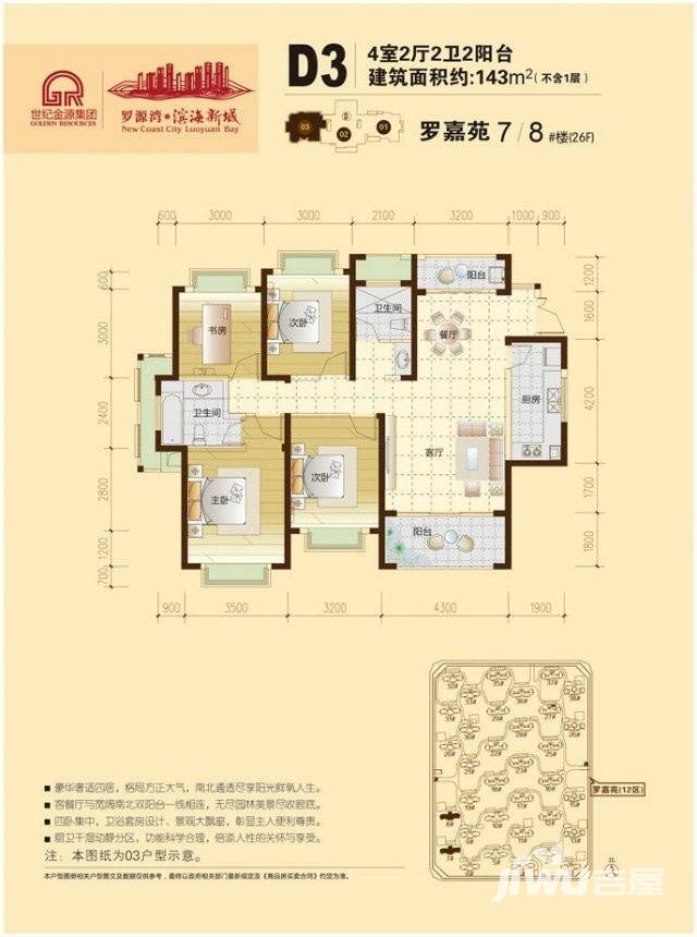 罗源湾滨海新城4室2厅2卫143㎡户型图