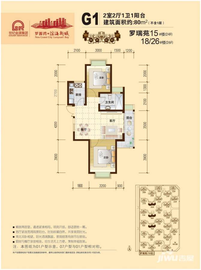 罗源湾滨海新城普通住宅80㎡户型图