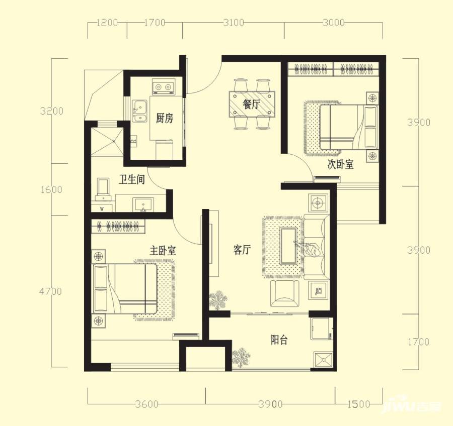 兰田首府普通住宅89㎡户型图