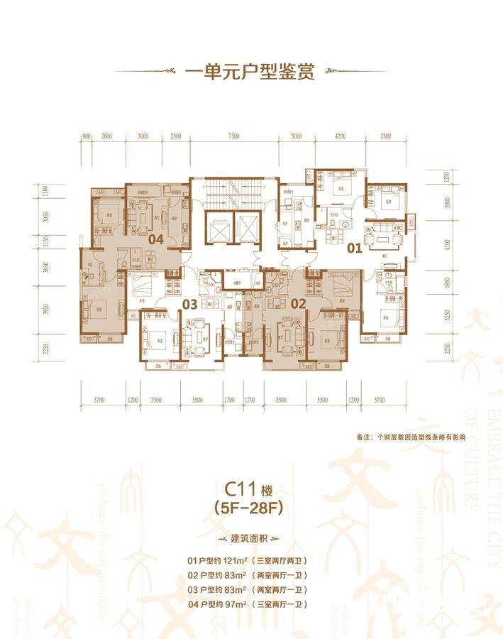 太原富力城富力城戶型圖 富力城四期一單元c11樓(5f-28f)