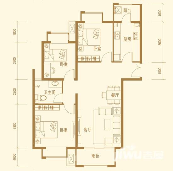 首开·国风上观3室2厅1卫127㎡户型图