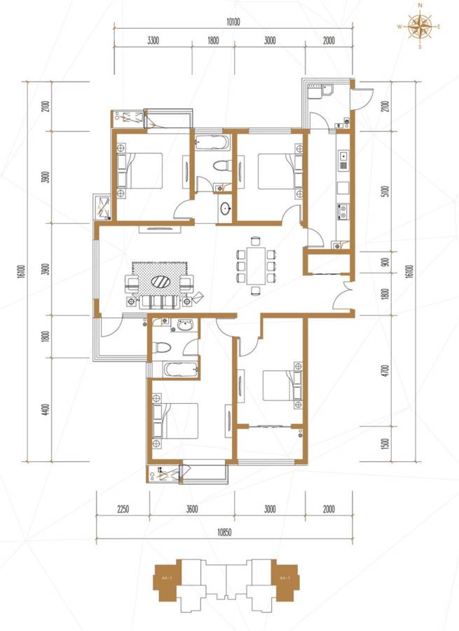 府东天地4室2厅2卫166㎡户型图