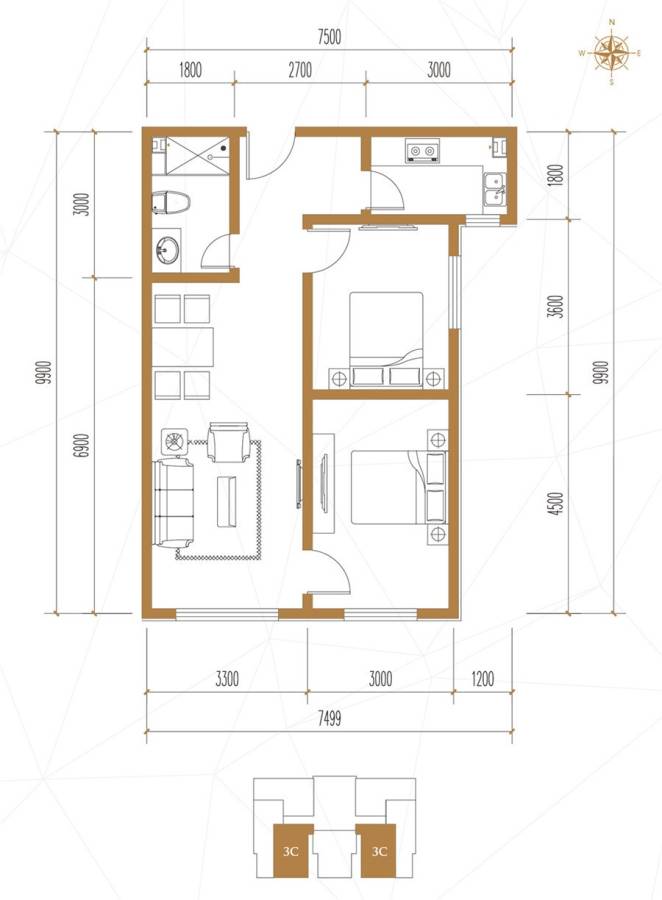 府东天地普通住宅82㎡户型图