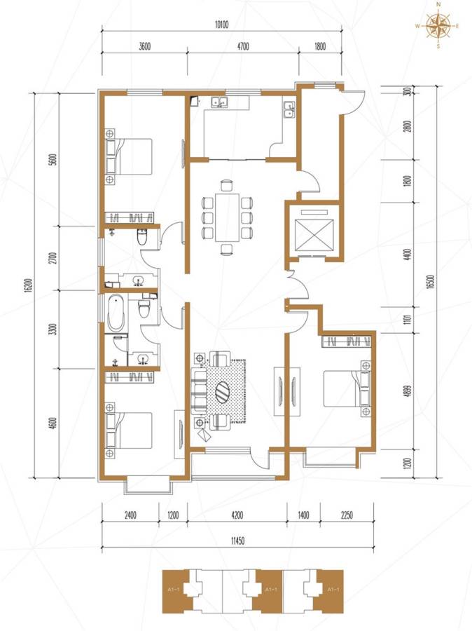 府东天地3室2厅2卫191㎡户型图