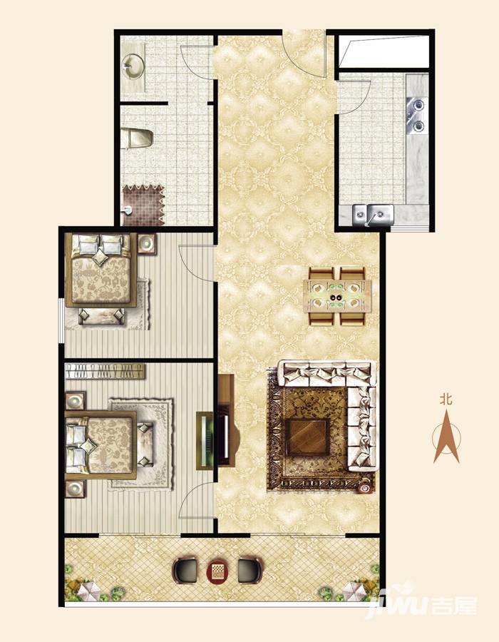 来福花园2室2厅1卫92㎡户型图