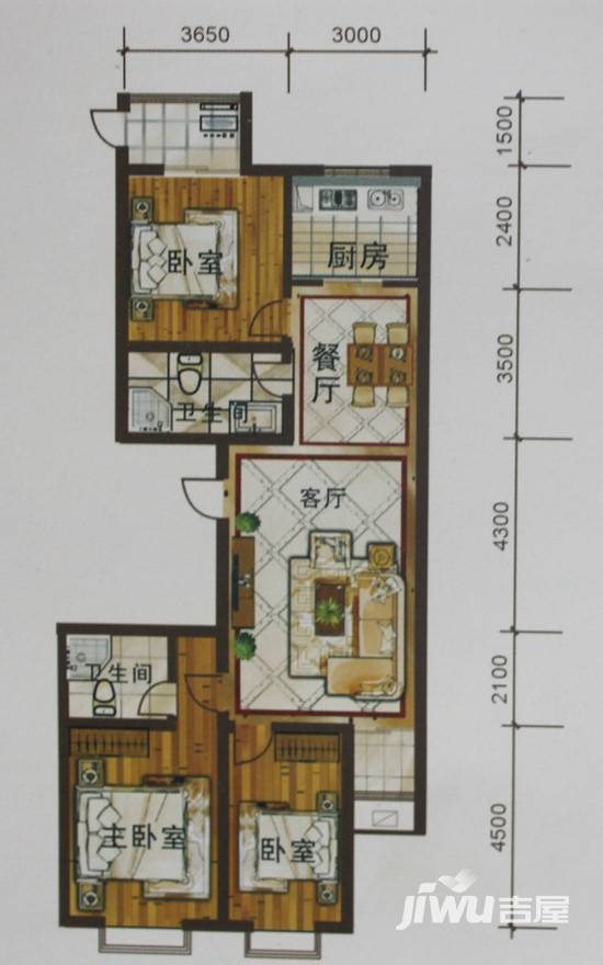 文锦世家3室2厅1卫142㎡户型图