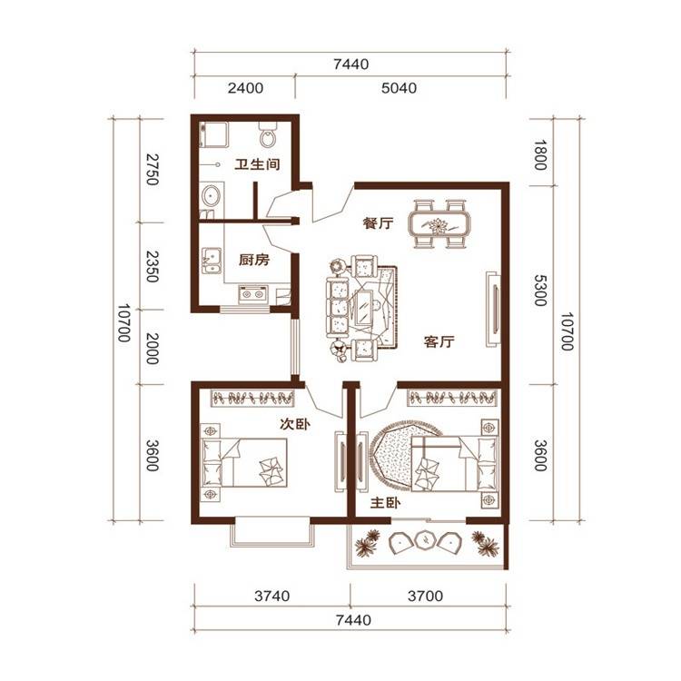 嘉隆明城2室2厅1卫87.9㎡户型图